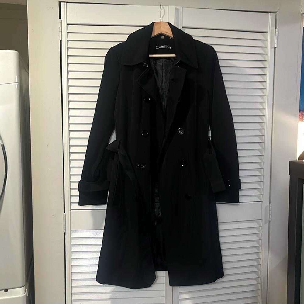 Calvin Klein Long Black Trench Rain Coat - XS - Like New